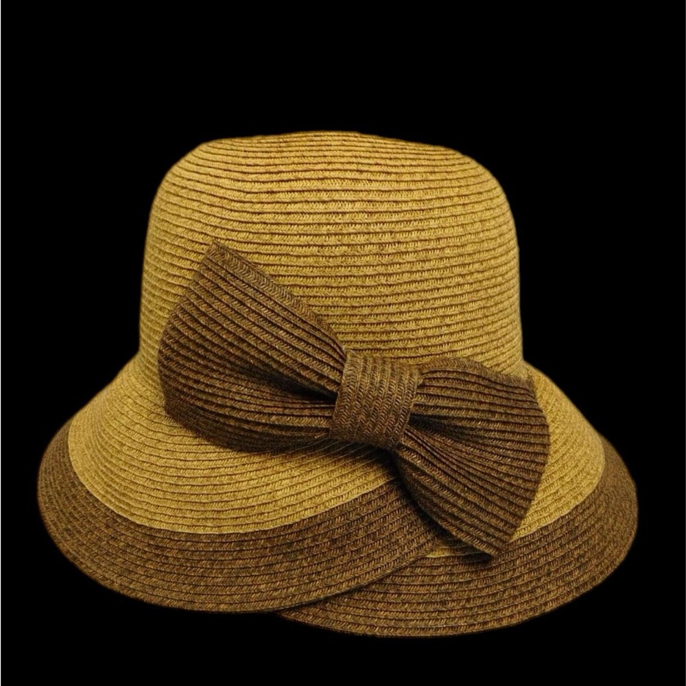 Jeanne Simmons Overlap Brim and Bow Toyo Straw Sun Hat